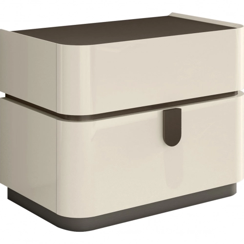 Paramount Nightstand in High Gloss Beige Lacquer & Brown Metal